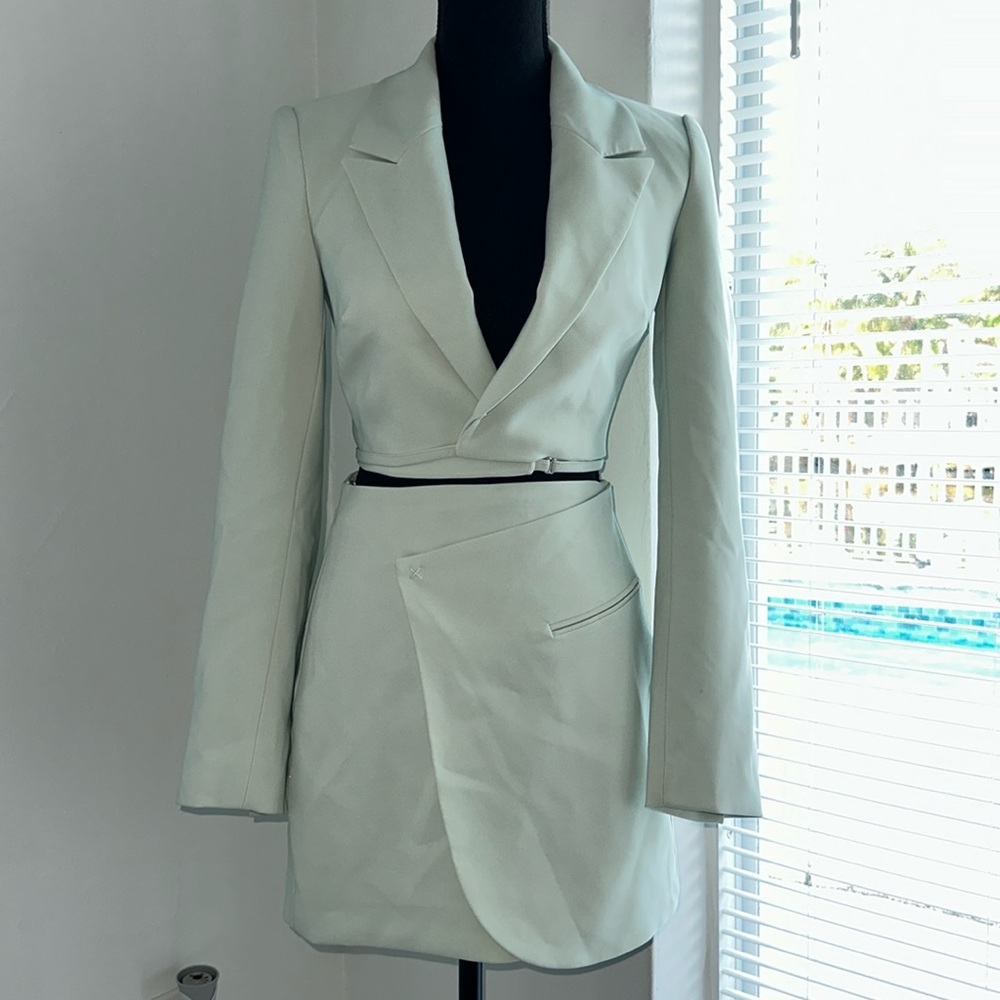 Zara Blazer dress with lapel collar and V-neck wrap closure.